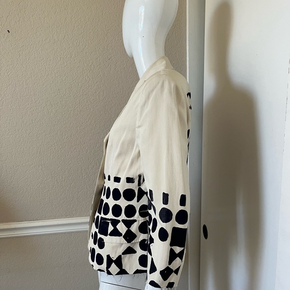 LIBERTINE RARE! VINTAGE! Cream/Black Geometric Hand Painted Silk Blazer Sz M - Picture 5 of 7